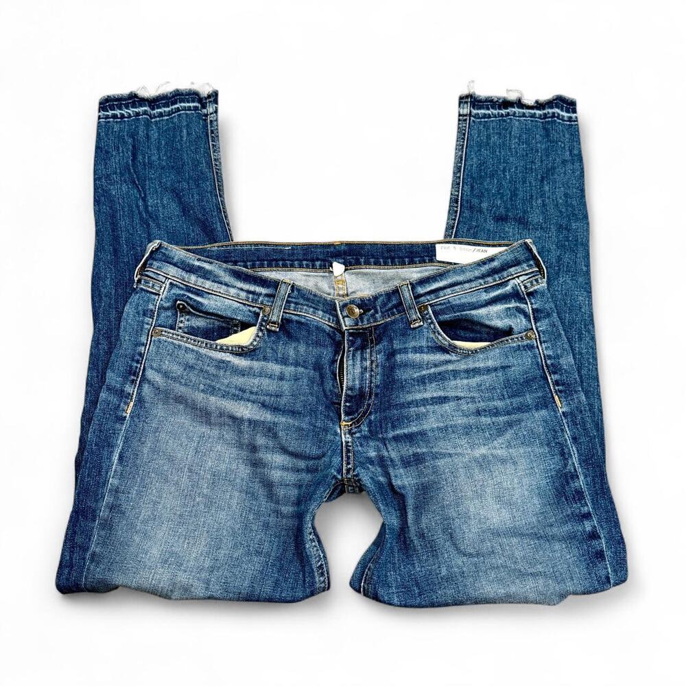 Rag & Bone Quiet Luxury High Rise Skinny Ankle Jeans Raw Hem Medium Wash Sz 30